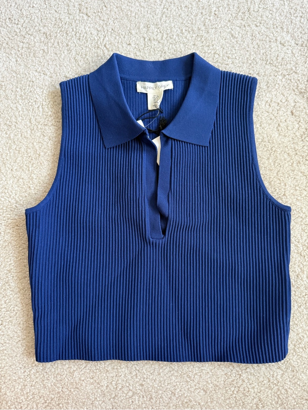 Sleeveless Ribbed Polo Tank in Deep Blue by Happy & Oscar